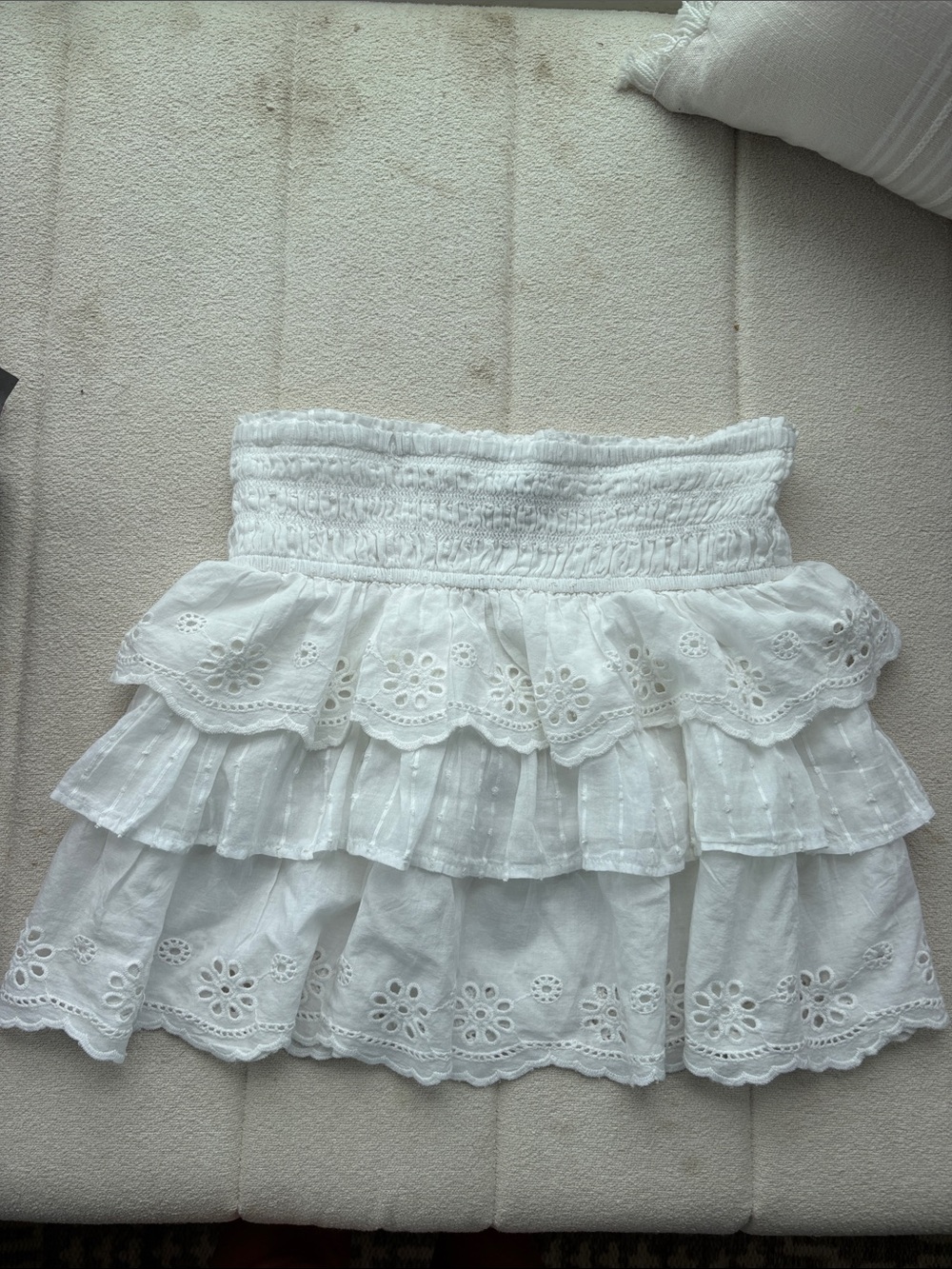 White Eyelet Ruffle Mini Skirt